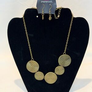 Paparazzi "Self DISC-overy" brass necklace and matching earrings